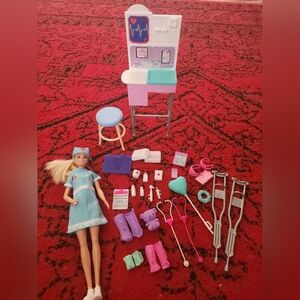 Barbie Medical Fast Clinic Doctor  Pediatric Playset w/ Doll & Accessories Lot